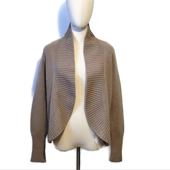 Talbots Shawl Collar Wool Blend Cardigan Tan Camel Knit Sweater Workwear Chic M - Picture 8 of 12